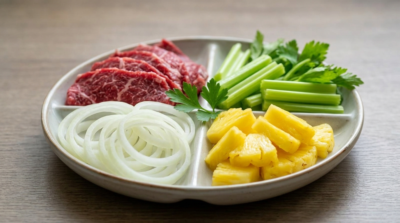 món bò xào dứa hành tây